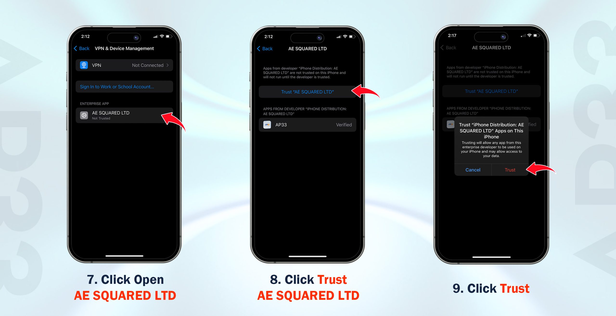 AP33 IOS App download Step 7 to Step 9 banner